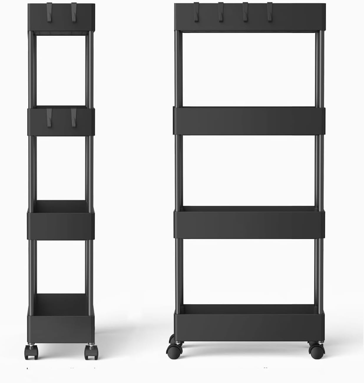 SVOHZAV キッチンワゴン 2個セット 3段 キャスター付き 13cm 18cm 隙間収納 洗面所 収納 スリムワゴン 冷蔵庫横 ペットボトル 収納 キッチン 収納ラック 省スペース コンパクト 移動便利 (ブラック, 幅13cm&幅18cm【三段】)