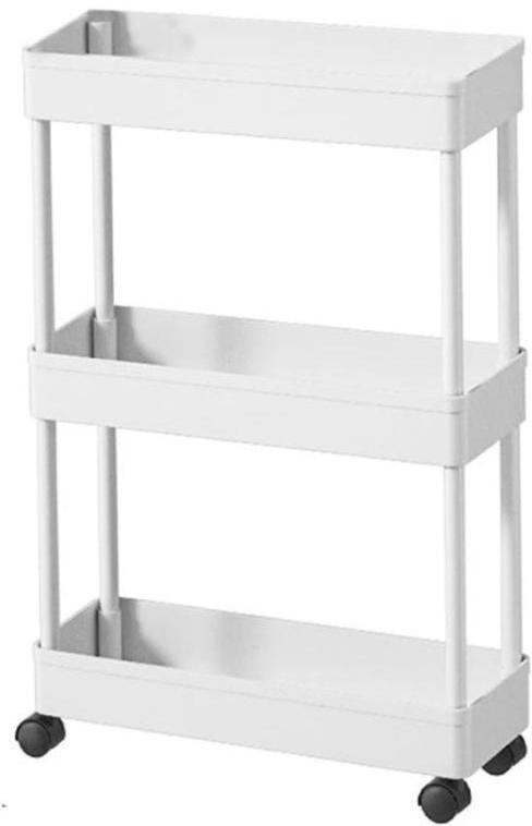 SVOHZAV キッチンワゴン 隙間収納 キャスター付き 13cm 18cm 22cm ペットボトルラック 冷蔵庫横 洗面所 収納 隙間ラック 3段 4段 スリムワゴン 細い棚 調味料棚 (13.5cm-[三段式], ホワイト)